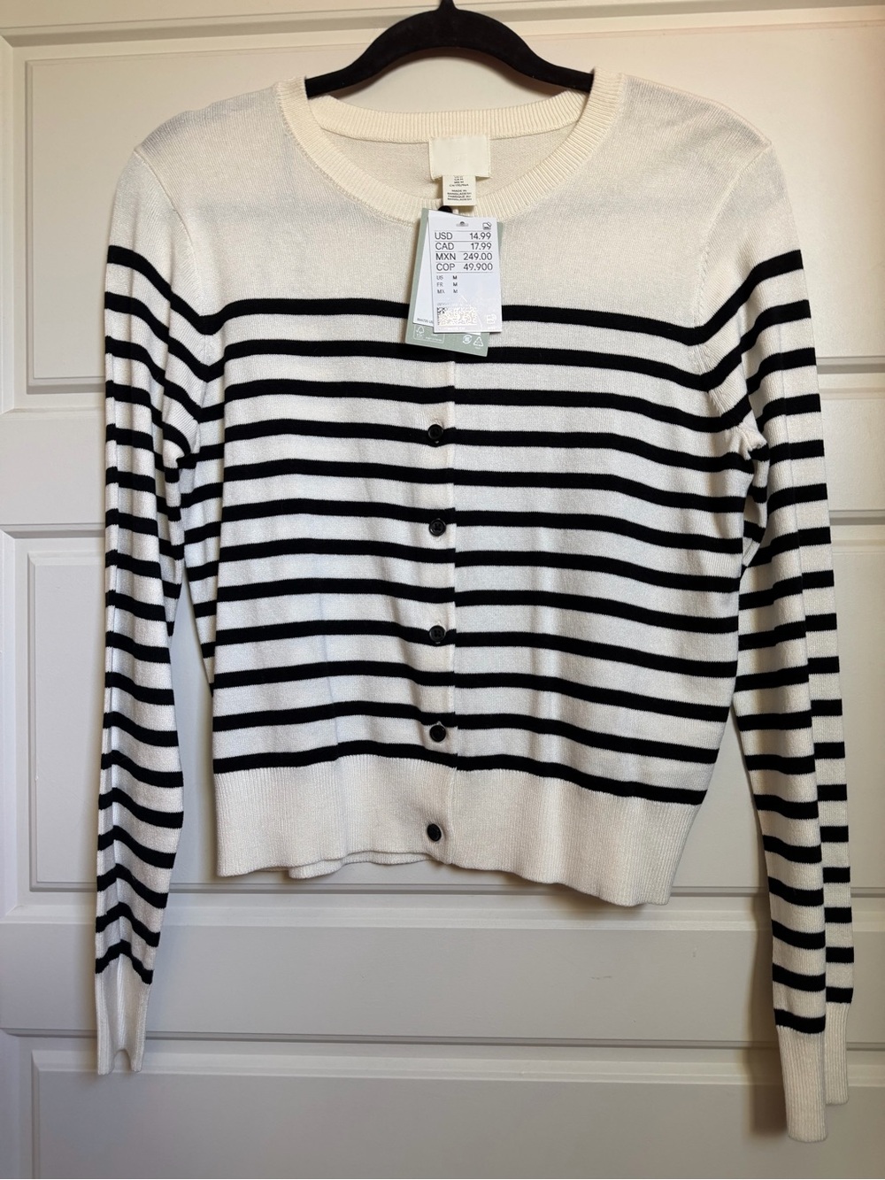 Black and white striped cardigan